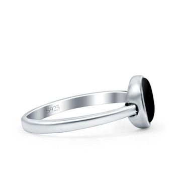 Petite Dainty Oval Simulated Black Onyx Promise Ring Band Rhodium Plated Braided 925 Sterling Silver